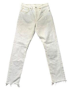 Levis Womens 27X28 501 Big E Skinny Jeans White Button Fly Raw Hem Denim EUC